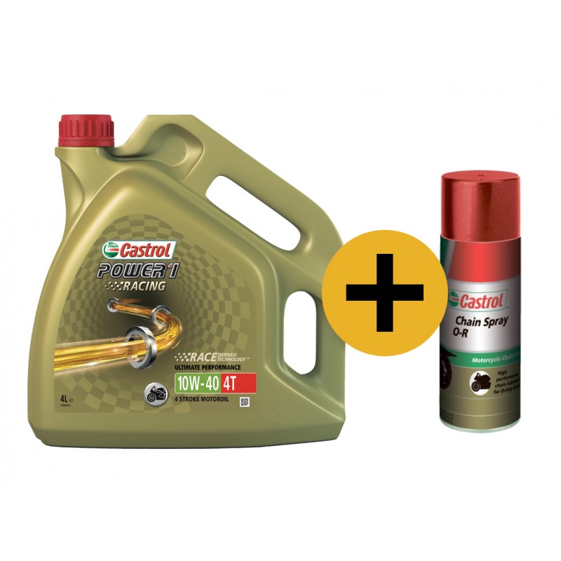 Castrol Power Racing 4T 10W-40 + смазка для цепи Chain Spray O-R